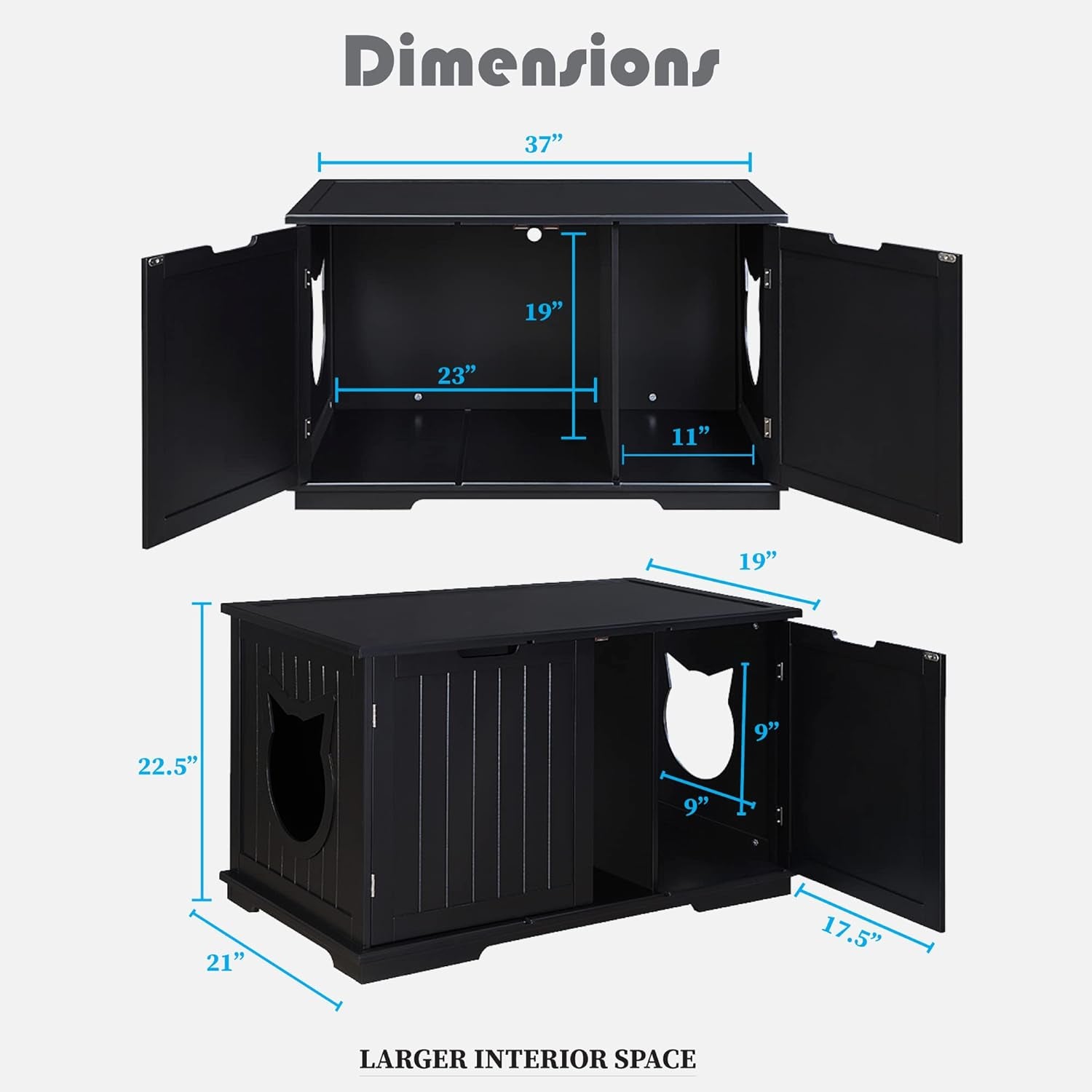 X-Large Designer Cat Washroom Storage Bench Cat Litter Box Enclosure Furniture Box House with Table, Big Enough for Automatic Litter Box or Two Litter Boxes.